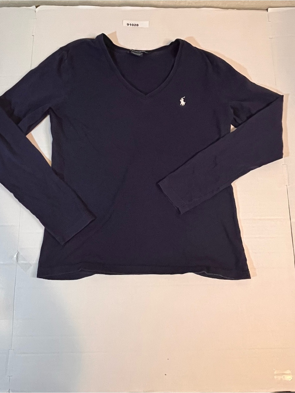 Ralph Lauren Navy V-Neck Long Sleeve Tee with Pony Logo